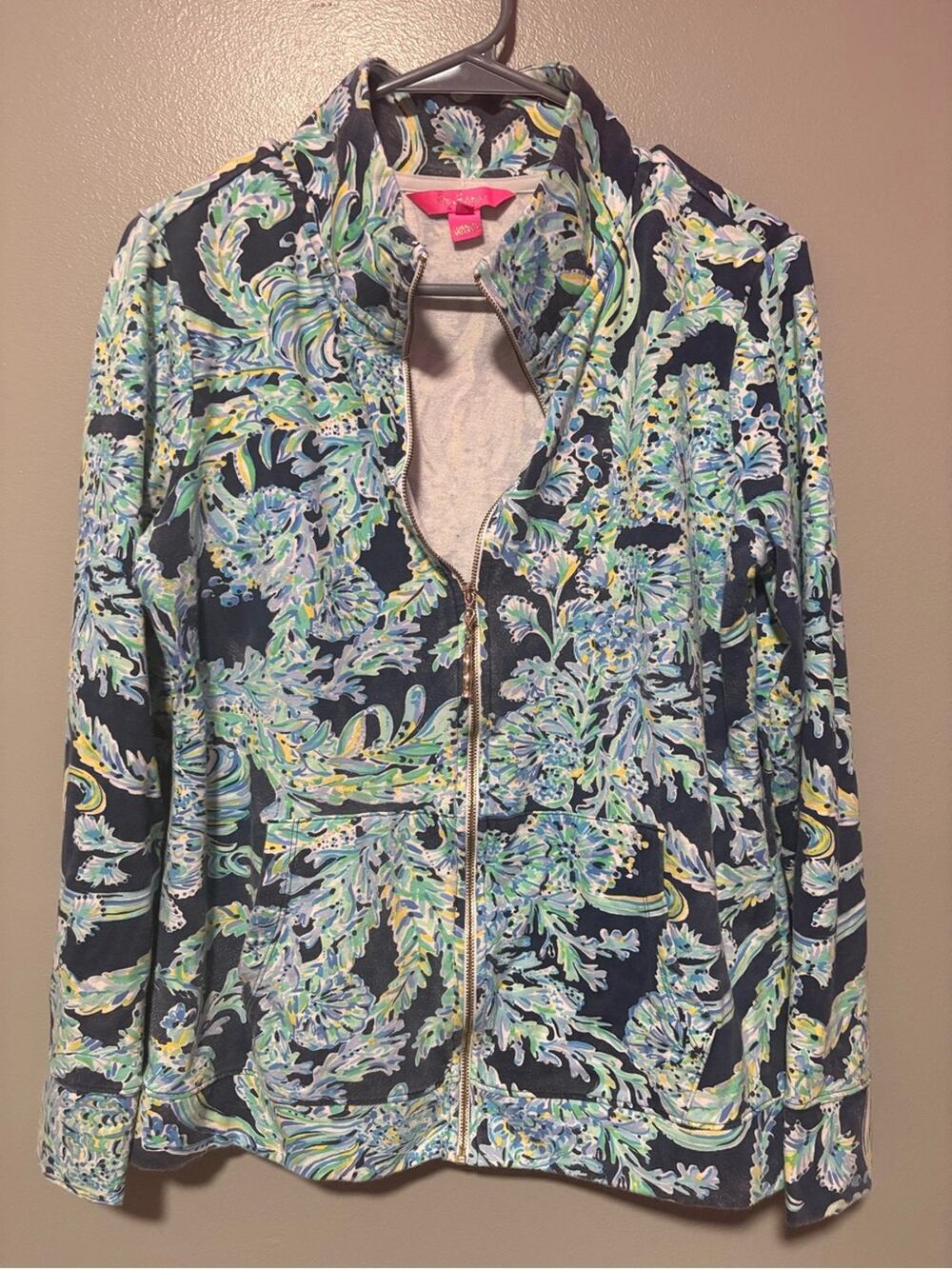 Lilly Pulitzer UPF 50+ Skipper Popover Jacket Blue Floral Print Size Medium